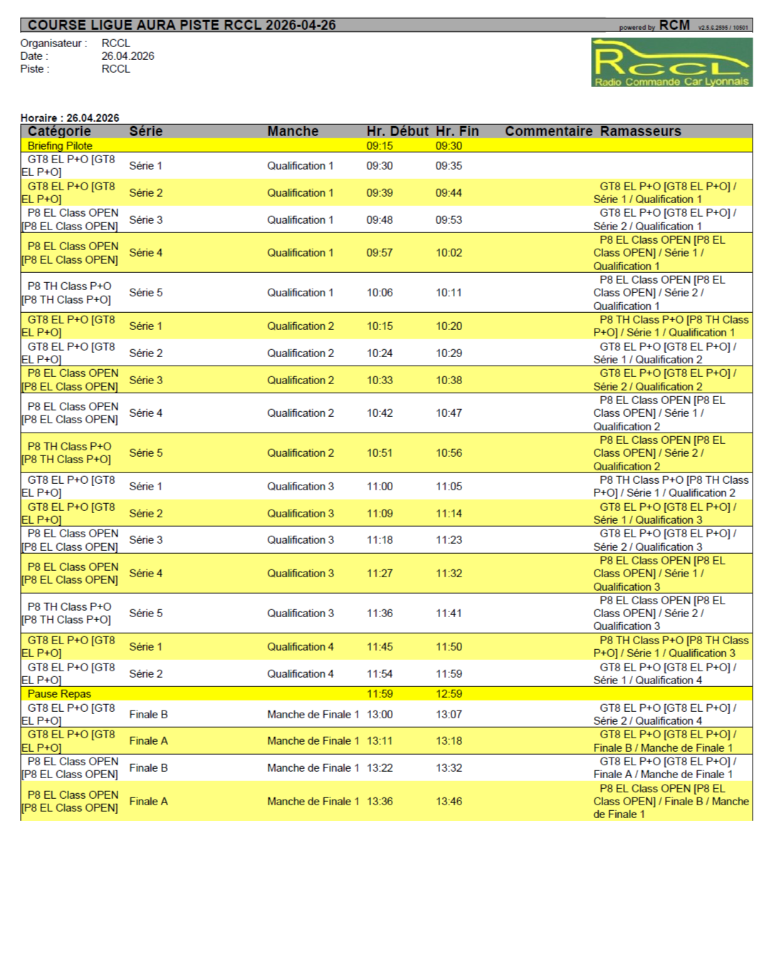 RCCL - Course de Ligue - Timing